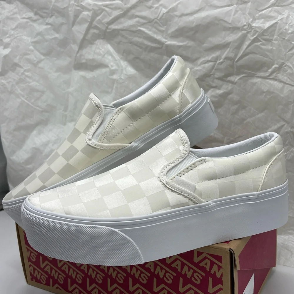 Vans Classic Slip-On Stackform Satin Checkerboard White VN000CN1CJ7 Platform